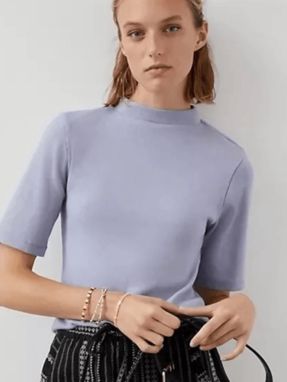 Anthropologie Maeve Light Lavender Short-Sleeve Mock Neck Top extra small